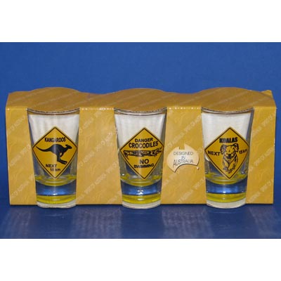 3-Pack Crocodile/KangaRoo/Koala Roadsign Shotglasses